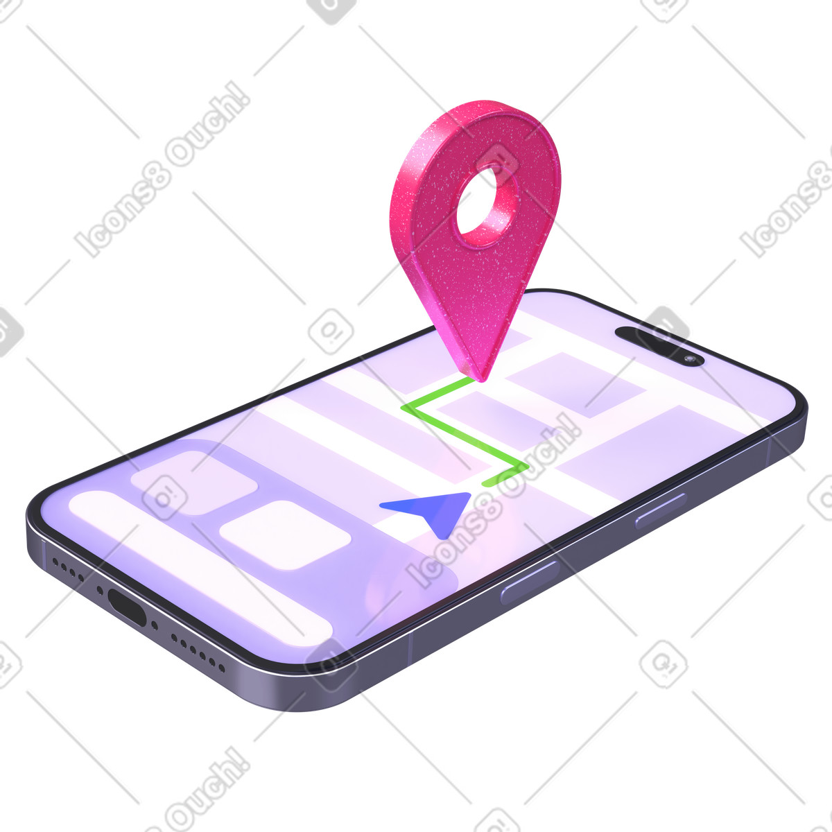 Иллюстрация Мобильное навигационное приложение, интерфейс карты gps, маркер местоположения в стиле 3D Boost — скачать в форматах PNG, SVG