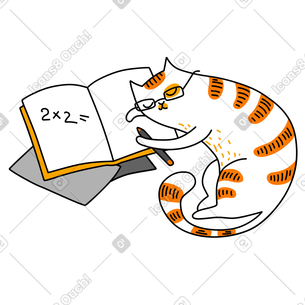 Katze schläft ein, während sie mathe-hausaufgaben macht-Illustration im Purr-Stil als Download in PNG, SVG