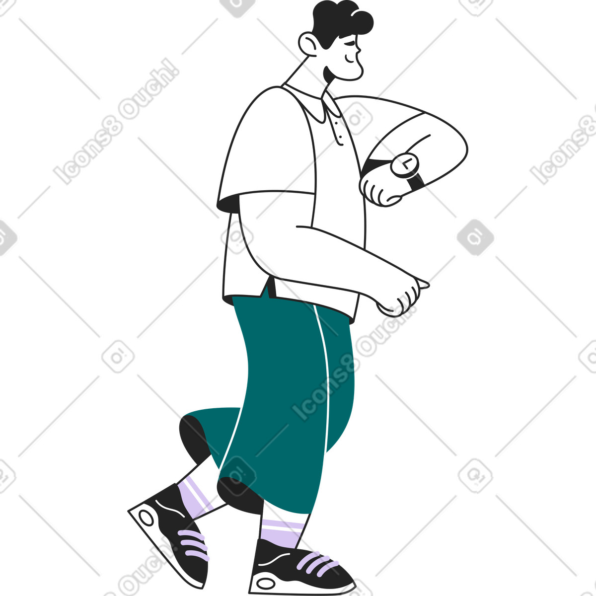 Mann schaut auf seine uhr-Illustration im Sammy Line-Stil als Download in PNG, SVG