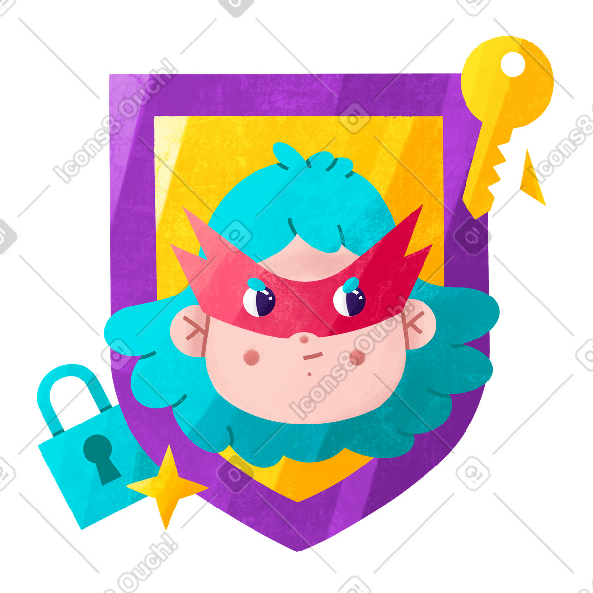 Bonbon 스타일의 Masked defender on a shield, Online safety and cybersecurity 일러스트레이션 PNG, SVG 다운로드