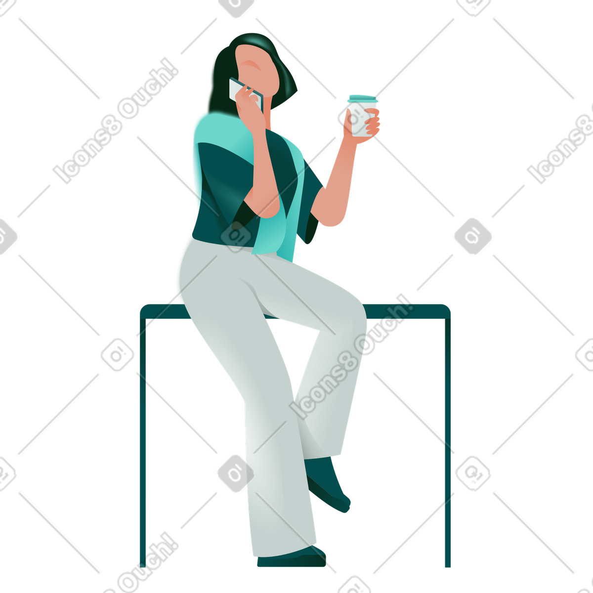 Office 스타일의 Phone conversation with coffee, Relaxed communication in break time 일러스트레이션 PNG, SVG 다운로드
