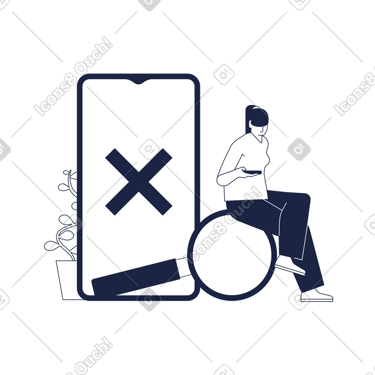Urban Line 스타일의 Frustrated user with mobile phone error, No records found or data not available 일러스트레이션 PNG, SVG 다운로드