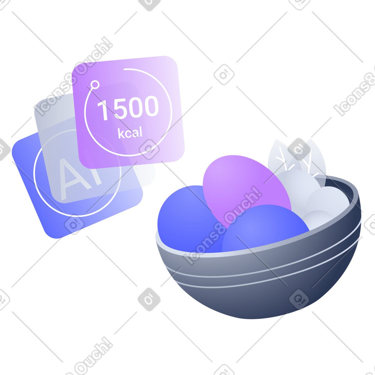 Ciotola di cibo con contacalorie e monitoraggio nutrizionale basato sull'intelligenza artificiale illustrazione in stile Lucent scarica in PNG, SVG