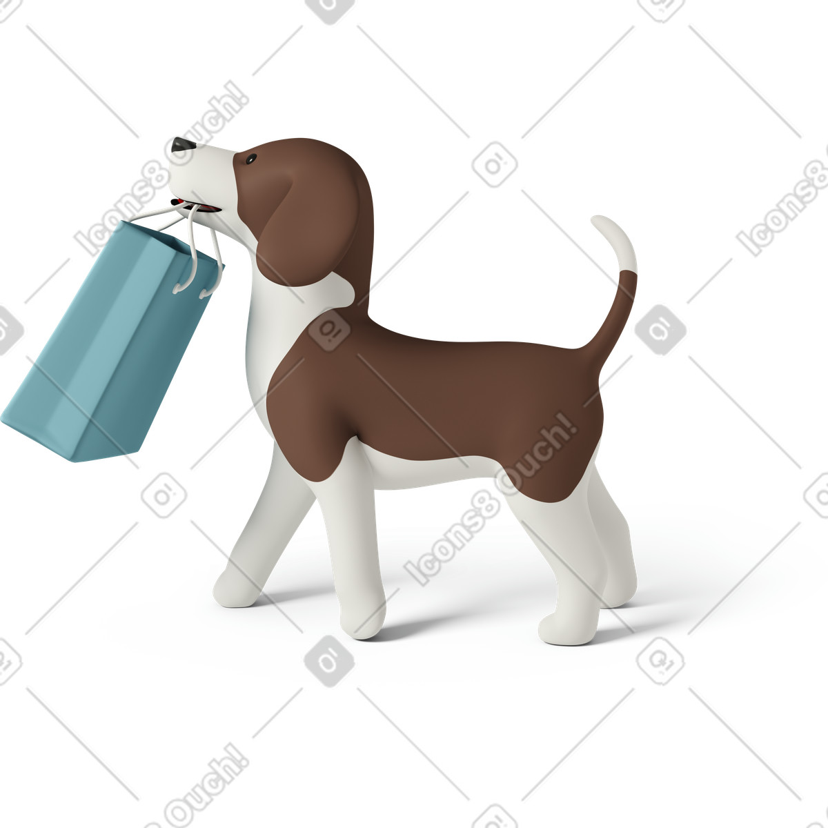 3D Casual life 스타일의 Dog walking with grocery bag 일러스트레이션 PNG, SVG 다운로드