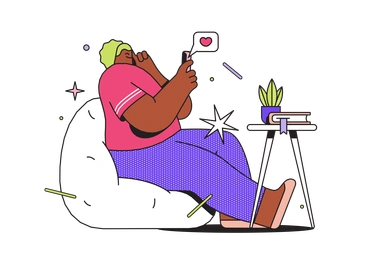 A person sitting on a bean bag using a phone - Dazzle style illustration