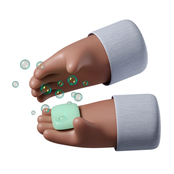 Two hands holding a soap bar with bubbles - 3D Hands Fun&Wild style illustration