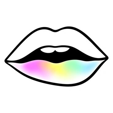 A close-up of a pair of "lips" with a smooth surface, displaying a holographic color shift effect. The "lips" appear to change hues as the light reflects off them from different angles, creating an illusion of depth and movement. The background is a simple gradient that enhances the "lips'" vibrant effect.