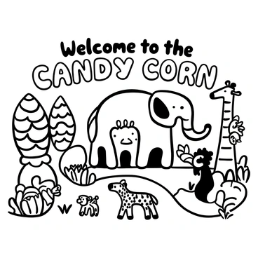 A whimsical zoo where the animals are made of candy corn