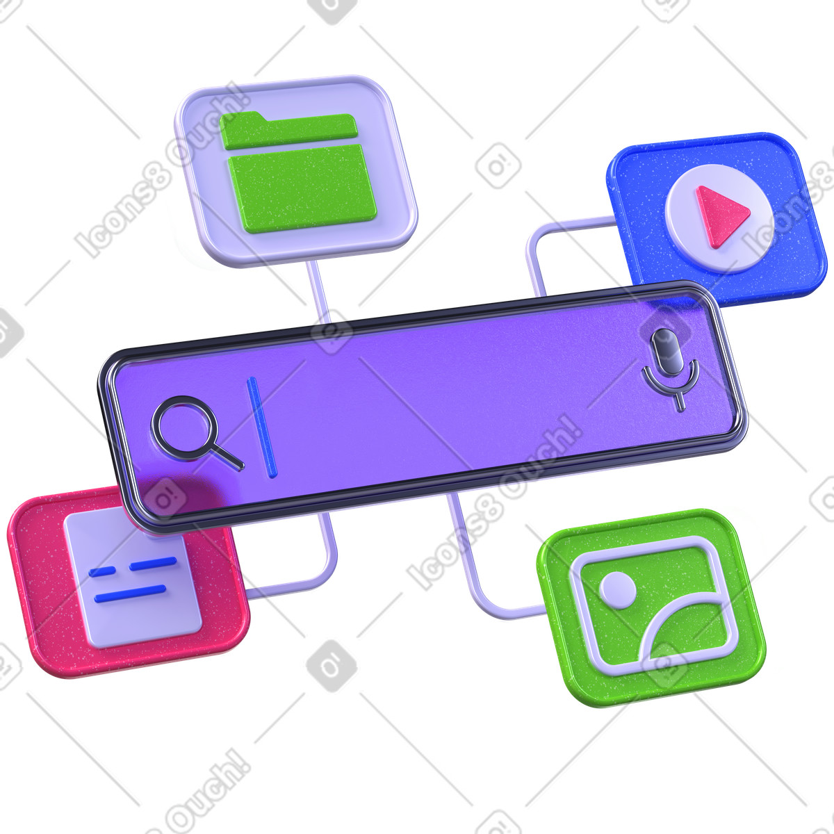 AI search bar, Smart content discovery, Voice assistant integration illustration in PNG, SVG