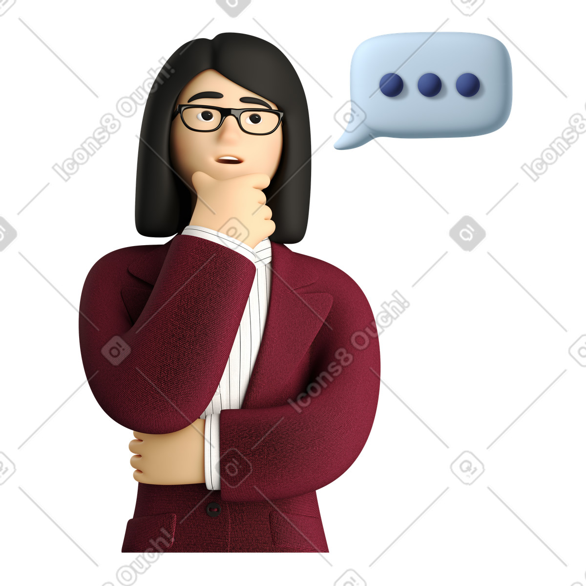 Ilustração de Empresária pensando em uma resposta no estilo 3D Business para baixar PNG, SVG