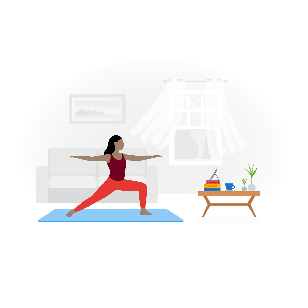 下载 Fogg 风格的 Woman doing yoga practice 插画，支持 PNG、SVG 格式