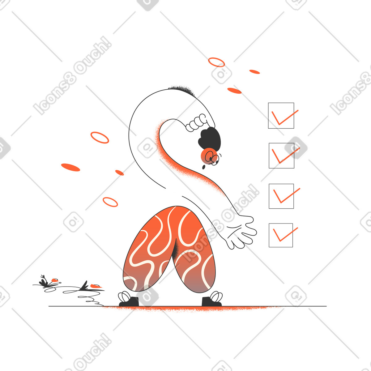 Surprised person looking at completed checklist illustration in PNG, SVG