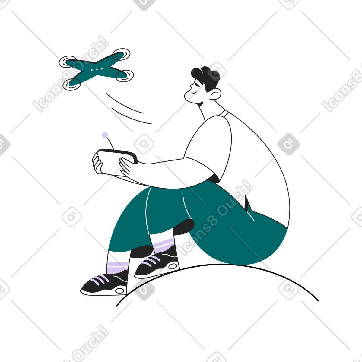 Enthusiast using remote control for quadcopter, drone hobby or leisure activity illustrazione in stile Sammy Line scarica in PNG, SVG