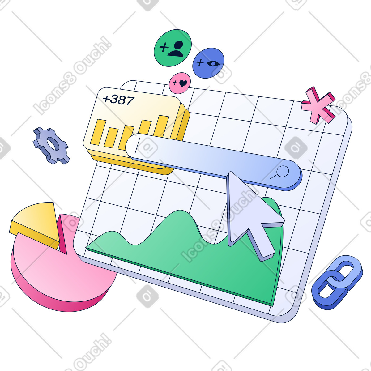 SEO and analytics dashboard, Market trends and statistical insights illustration in PNG, SVG