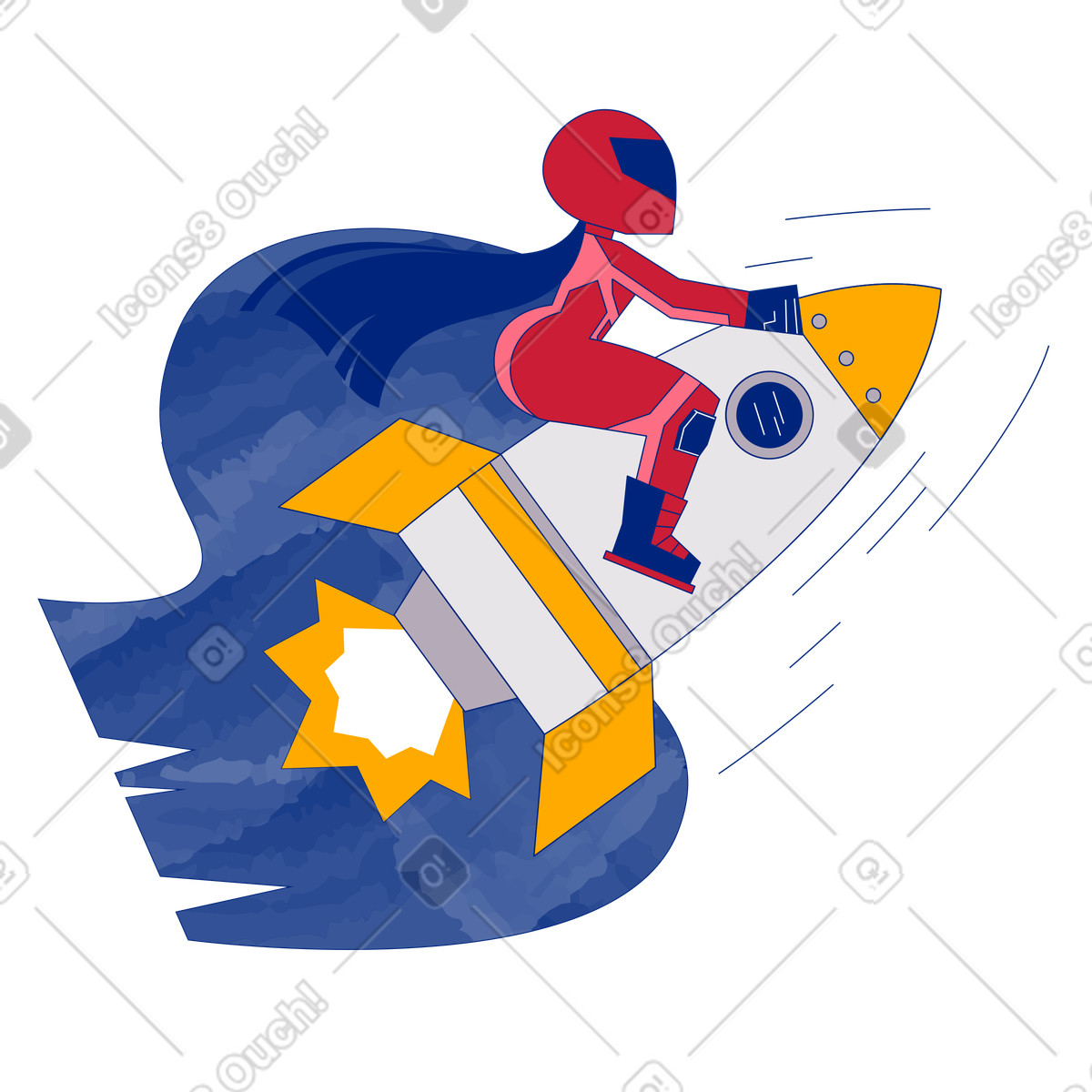 Raketenstart mit futuristischem fahrer-Illustration im Neo-Sakura-Stil als Download in PNG, SVG