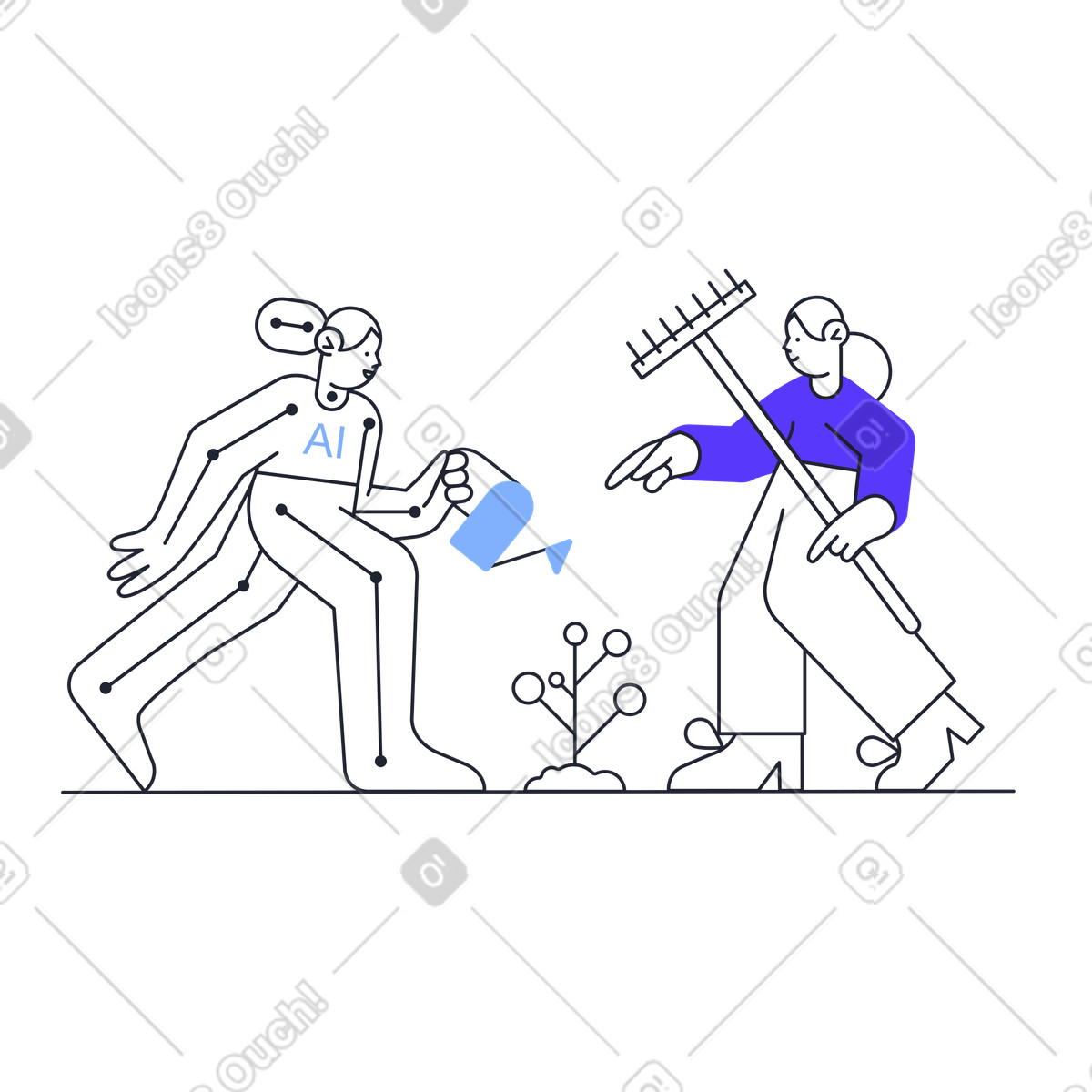 Giardinaggio con l'ia illustrazione in stile Pablita scarica in PNG, SVG