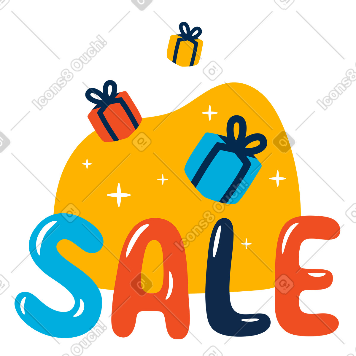Illustration Lettrage de vente et coffrets cadeaux dans le style Flame à télécharger aux formats PNG, SVG