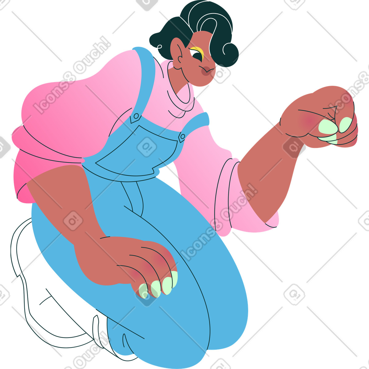 Ilustração de Mulher em geral sentada joelhos e segurando algo no estilo Florid para baixar PNG, SVG