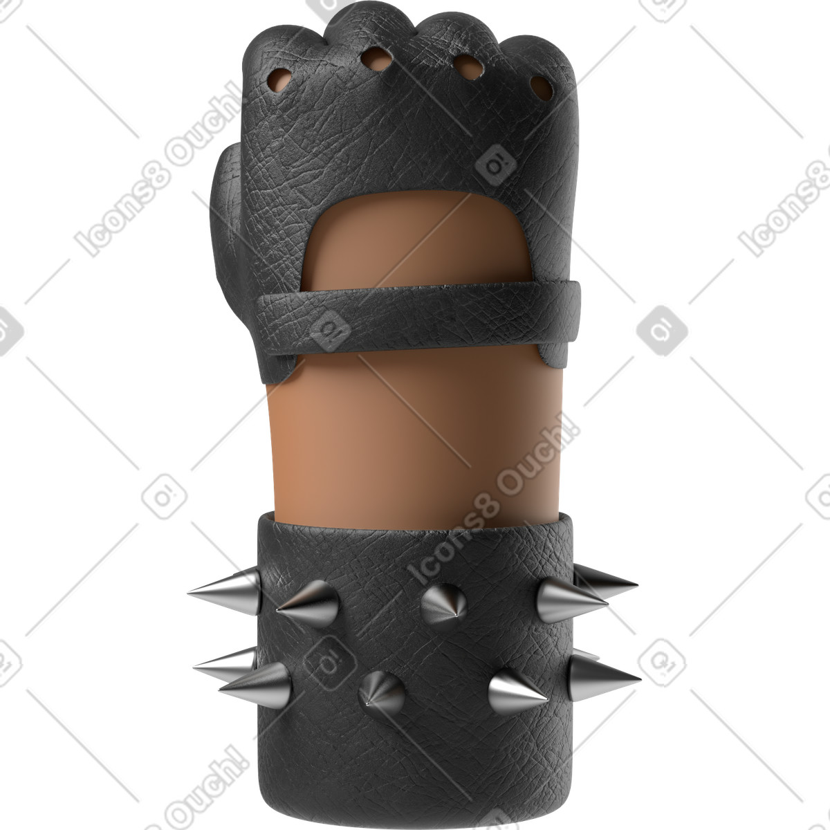 Punto di vista posteriore un pugno alzato della mano pelle marrone del rocker illustrazione in stile 3D Hands Fun&Wild scarica in PNG, SVG