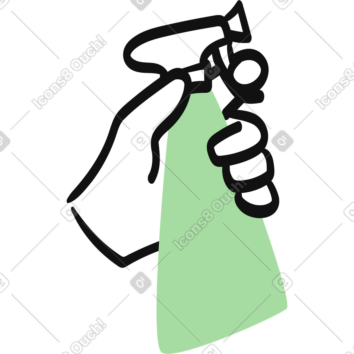 Spray bottle held by hand for household cleaning and disinfection illustrazione in stile Organic scarica in PNG, SVG