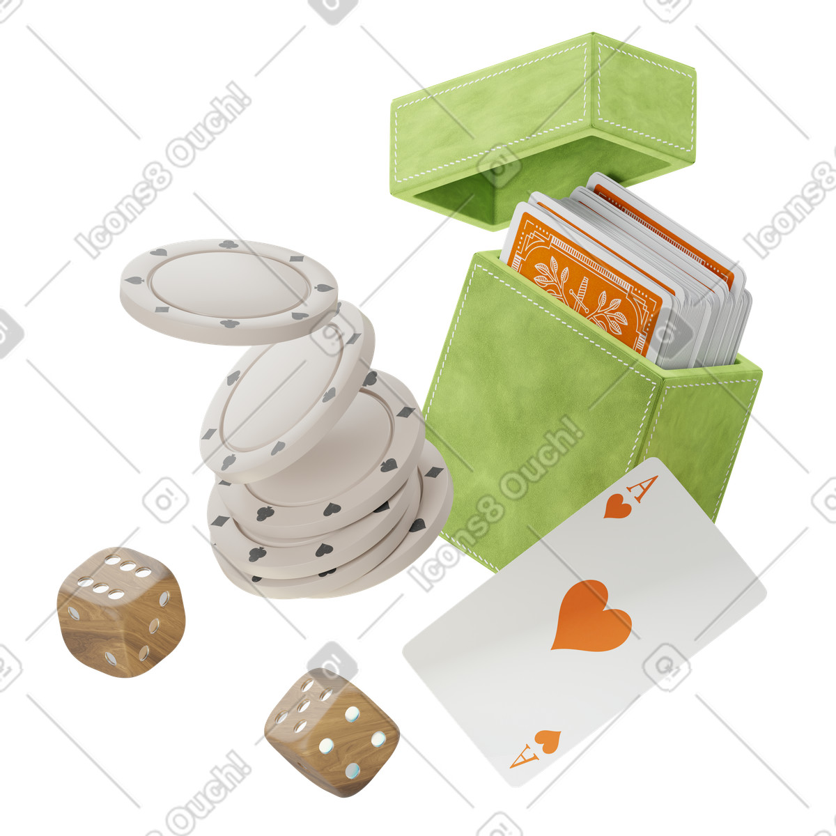 Ilustração animada de Jogar com baralho de cartas, dados e fichas de pôquer em GIF, Lottie (JSON), AE