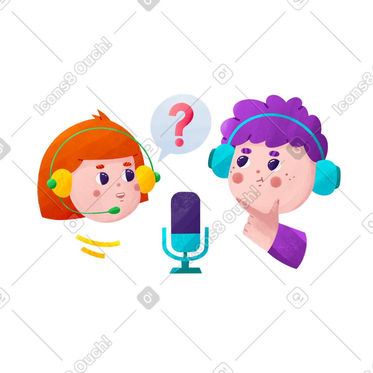 Bonbon スタイルの Students recording podcast, Digital audio learning environment のイラストをPNG、SVG形式でダウンロード