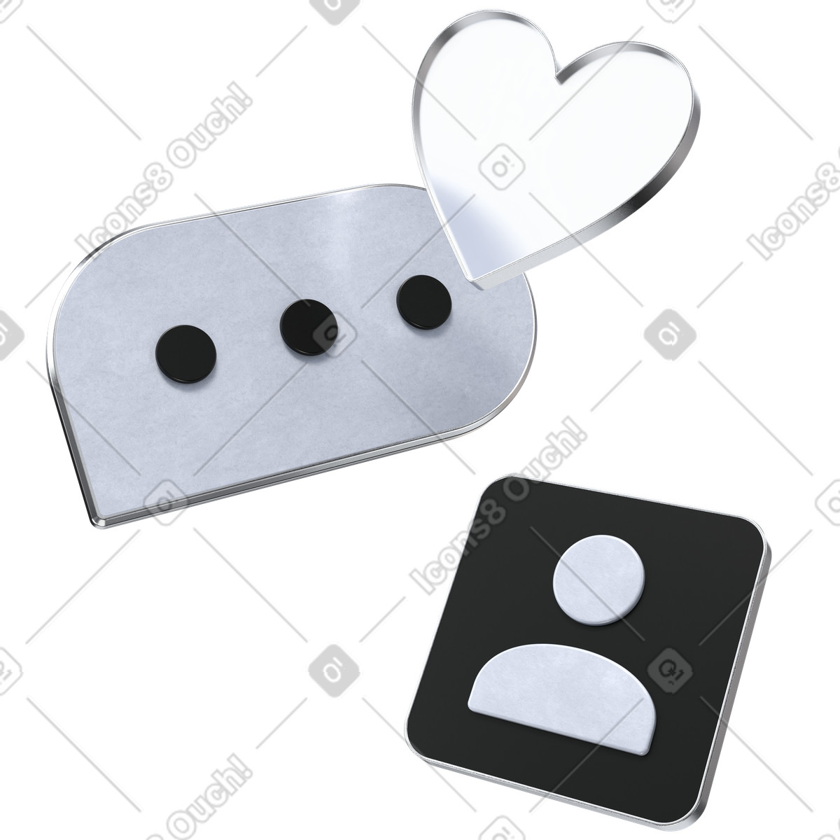 Coinvolgimento sui social media, chat di comunicazione con i clienti, interazione la comunità online illustrazione in stile 3D Pro scarica in PNG, SVG