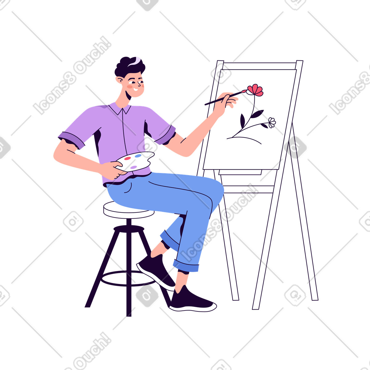 L'artista dipinge al cavalletto illustrazione in stile Martina scarica in PNG, SVG