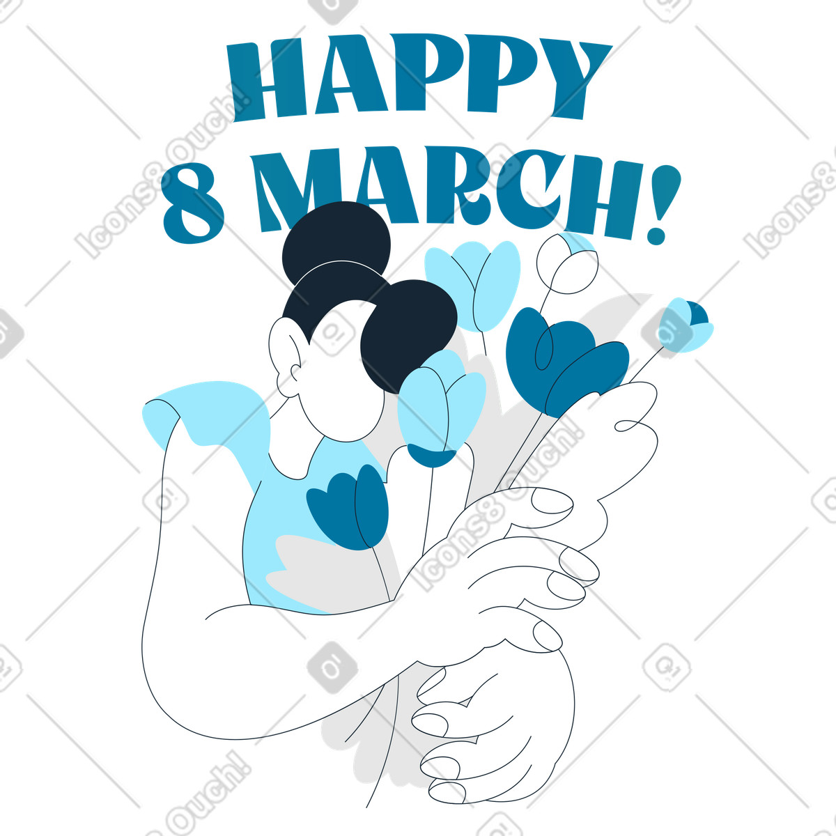 Иллюстрация Receiving flowers in honor of International Women’s Day, Celebration March 8th в стиле Indigo — скачать в форматах PNG, SVG