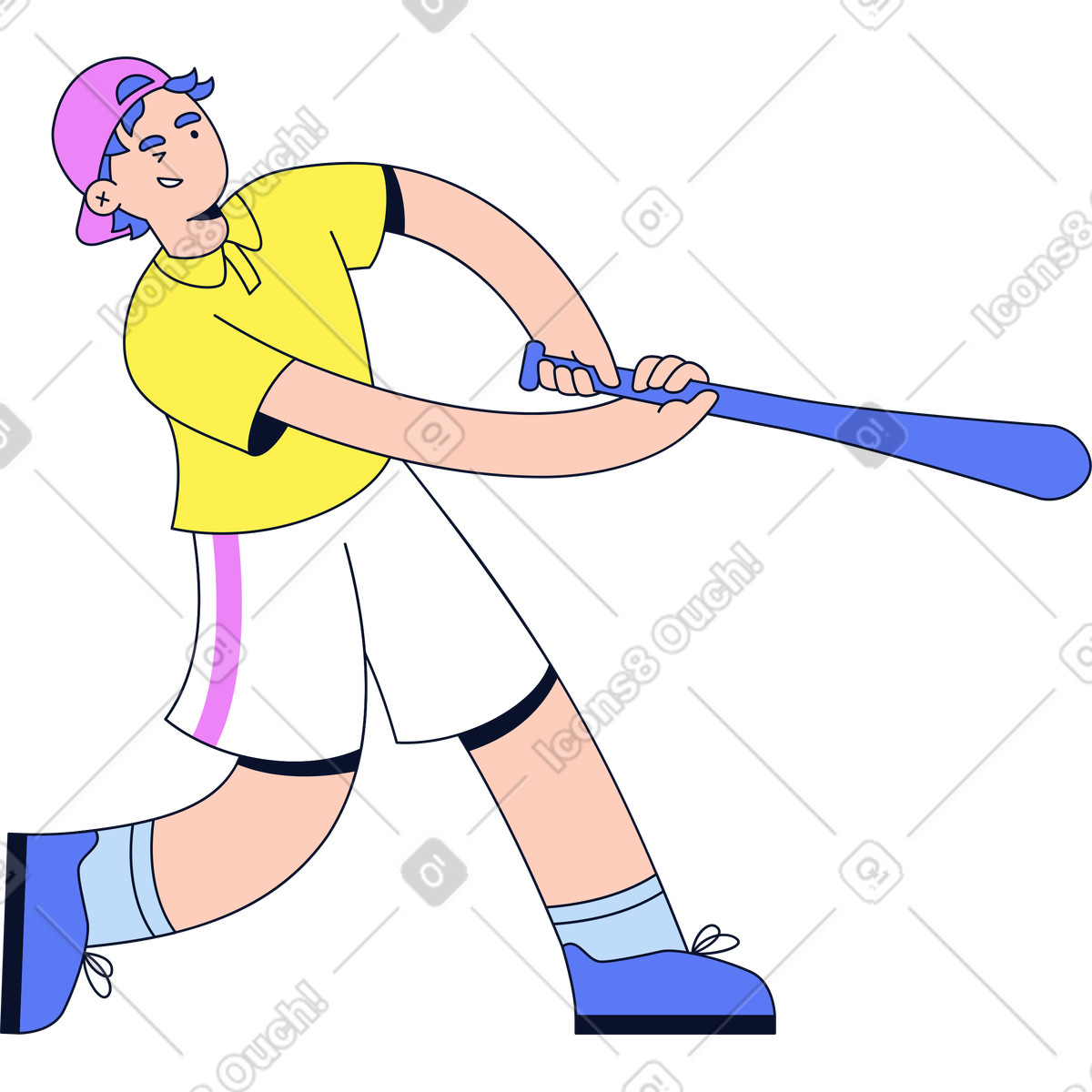 Ilustración Hombre golpeando algo con un bate de béisbol en estilo Flexy a descargar en PNG y SVG