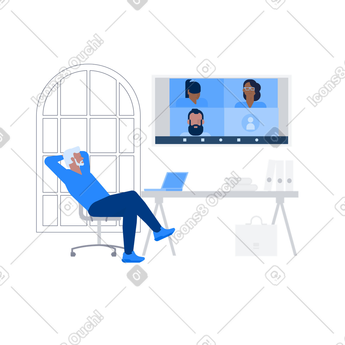 下载 Urban 风格的 男子在家参加网上会议 插画，支持 PNG、SVG 格式