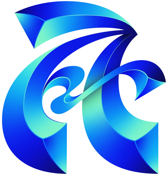 A stylized blue letter design - Type style illustration