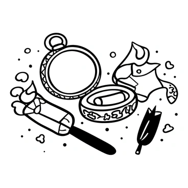 A decorative locket lying open on a textured surface, with a tiny rolled-up secret message nestled inside it. The locket is intricately designed with floral patterns engraved on its exterior. The edges of the locket are slightly worn, adding a sense of history. Surrounding the locket are delicate strands of lace and a small quill pen, suggesting a connection to the art of writing.