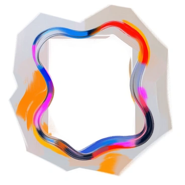 A decorative frame composed of flowing lines that weave and swirl around the edges. The lines display a variety of vibrant color gradients, transitioning smoothly from rich blues to deep reds and bright yellows. The overall shape of the frame is intricate and dynamic, giving a sense of movement and energy. The background is a soft, neutral tone that allows the colors of the frame to stand out prominently.