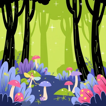 A magical forest with glowing plants and whimsical creatures