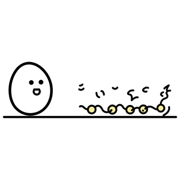 An egg, with a smooth white surface and a slight shine, sits at the starting line. Around it, a group of tiny sperm characters, each with a curved tail and a cheerful expression, are lined up, ready to race. The background is simple, featuring a straight track that stretches toward a finishing line marked by a small flag. The egg looks determined while the sperm characters exhibit excitement, some bouncing in anticipation. The scene captures the playful competition between the egg and its tiny challengers.