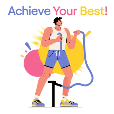 A promotional poster featuring "a famous athlete performing face pull exercises." The athlete has a focused expression and is positioned in the center of the poster. They are wearing "a sporty tank top and shorts," showcasing their muscular build. In the background, there are "vibrant color splashes" that add energy to the scene. The athlete is using a cable machine, with "the cables extending towards them," illustrating the exercise technique. The text at the top reads "Achieve Your Best!" in bold letters.