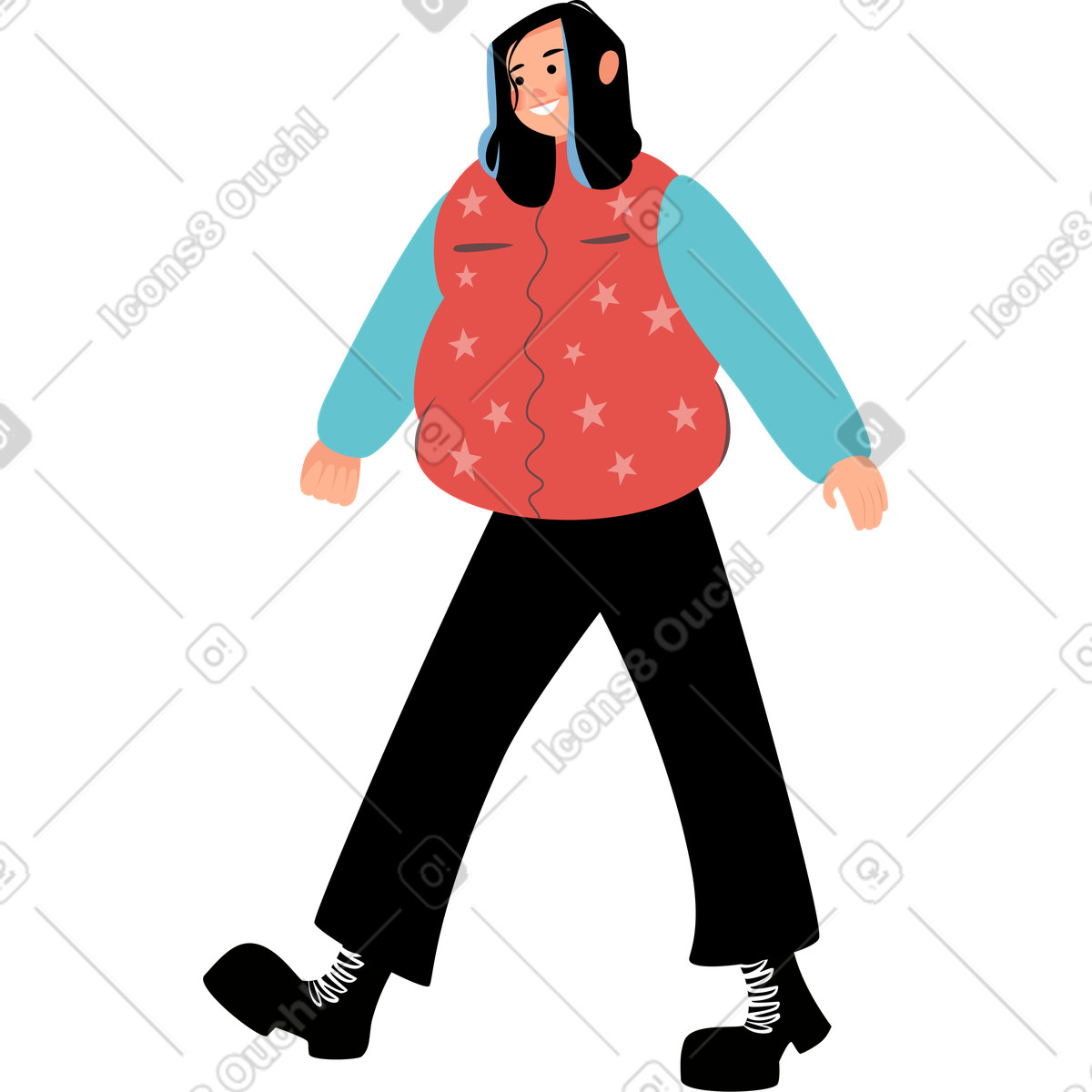 Happy girl walking somewhere illustration in Lagom style download in PNG, SVG