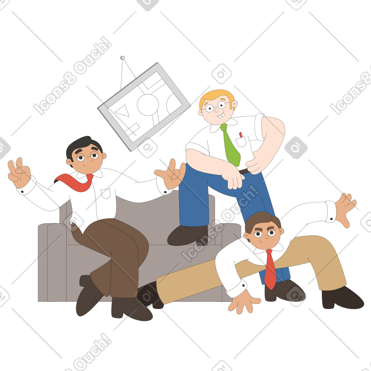 Ilustração de Grupo trabalhadores escritório fazendo exercícios formação equipe em no estilo Sitcom para baixar em PNG, SVG
