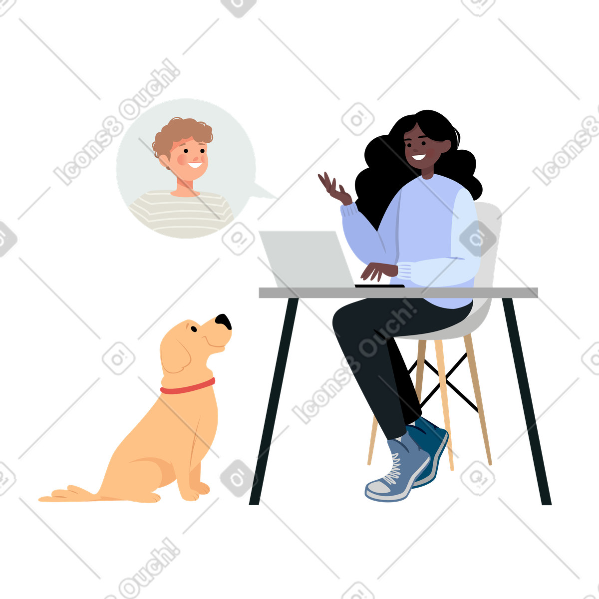 Ilustração de Garota freelance trabalhando em casa ao lado seu cachorro no estilo Lagom para baixar PNG, SVG