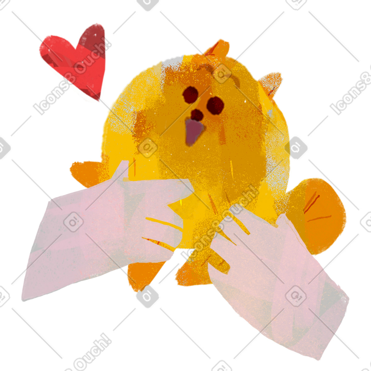 Illustration Des mains attentionnées tenant un chien poméranien heureux dans le style Fabulous à télécharger aux formats PNG, SVG
