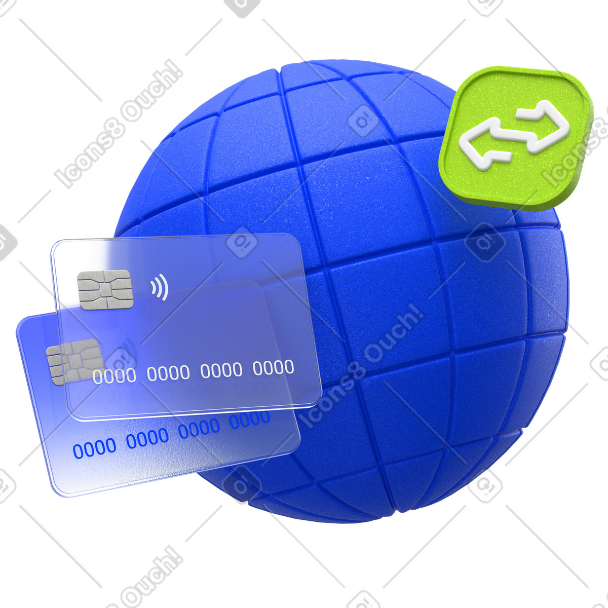 Global online payment with credit cards and secure transaction illustration in 3D Enterprise style download in PNG, SVG