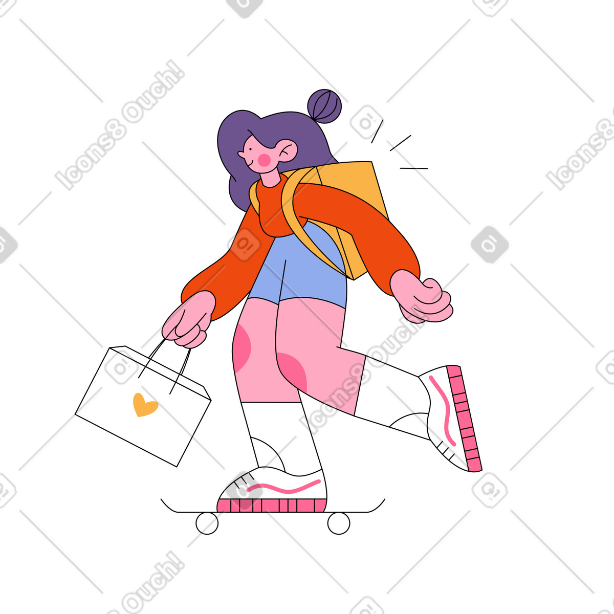 Frau liefert bestellungen auf skateboard-Illustration im Bloom-Stil als Download in PNG, SVG