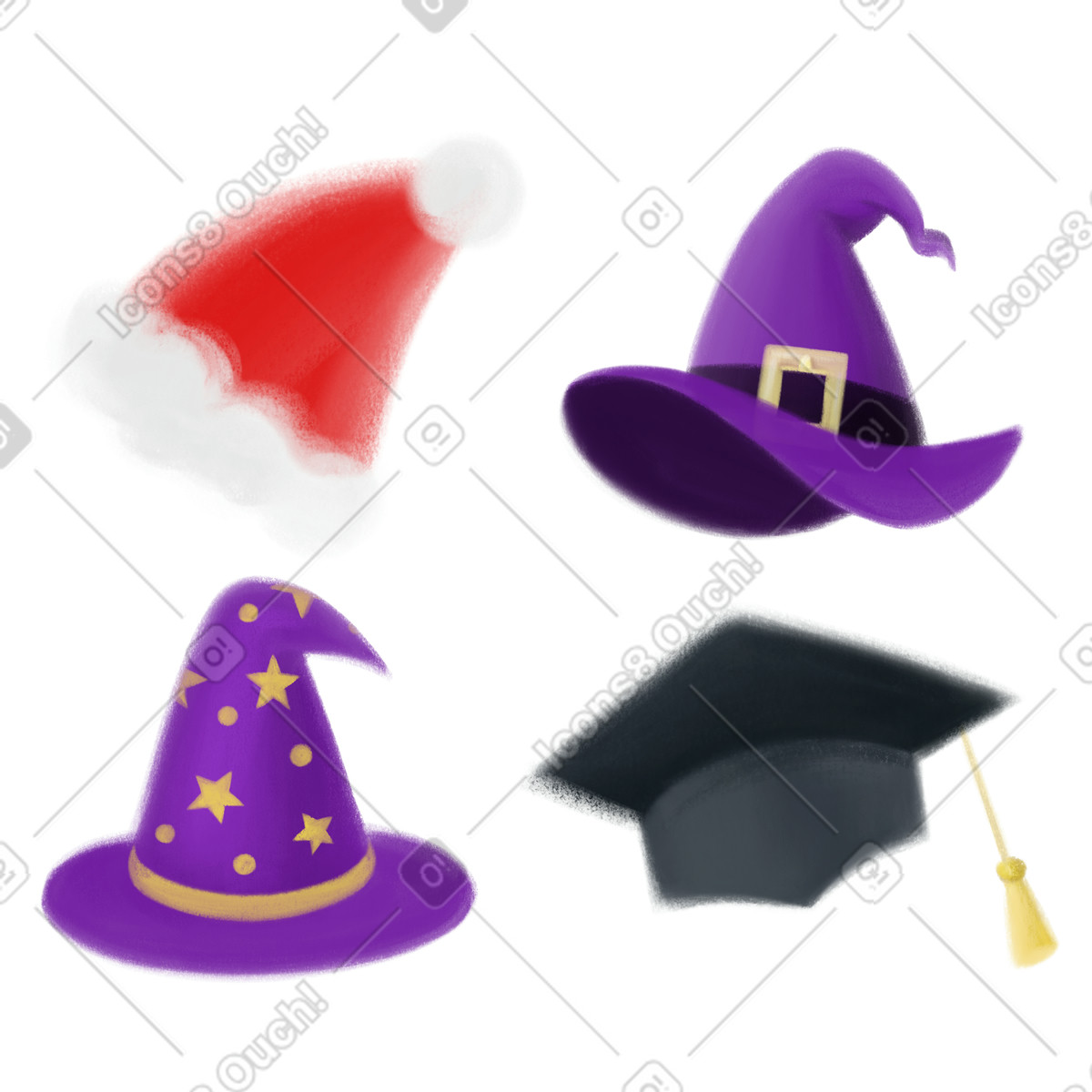 Illustration Collection de chapeaux pour différentes occasions dans le style Mushy à télécharger aux formats PNG, SVG