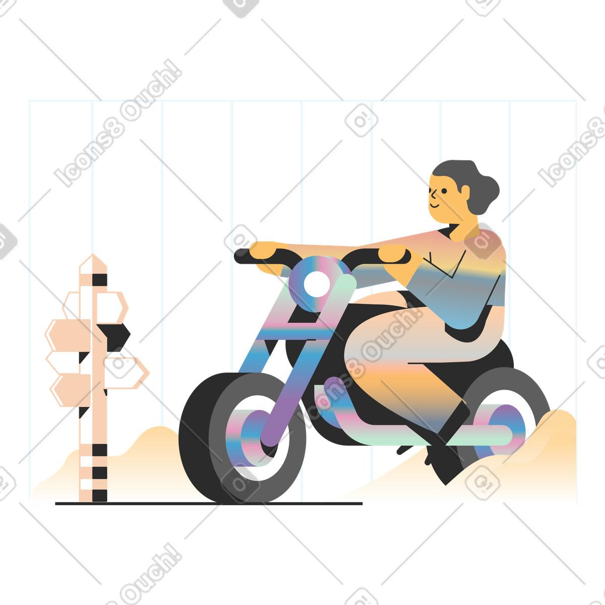 Ilustração de Viajante feminina andando moto em no estilo Marginalia para baixar em PNG, SVG