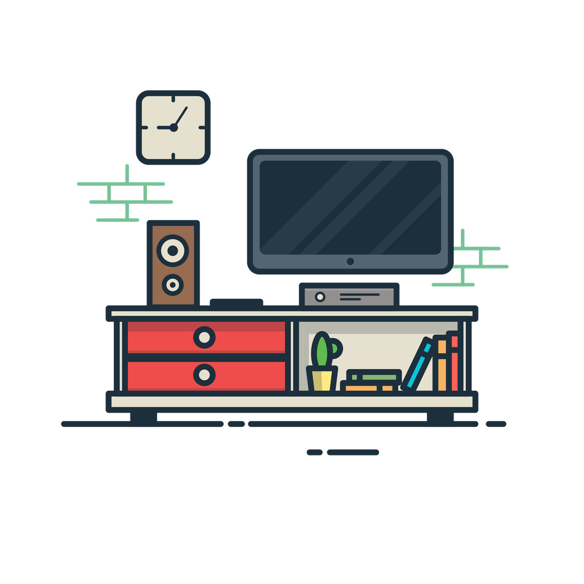 TV room illustration in Gummy style download in PNG, SVG