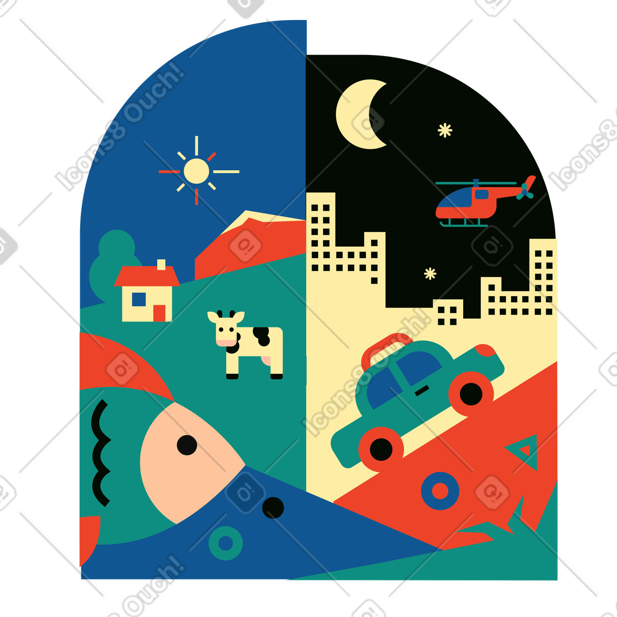 Ilustración Vivir en la ciudad versus el campo estilo Polar a descargar PNG y SVG