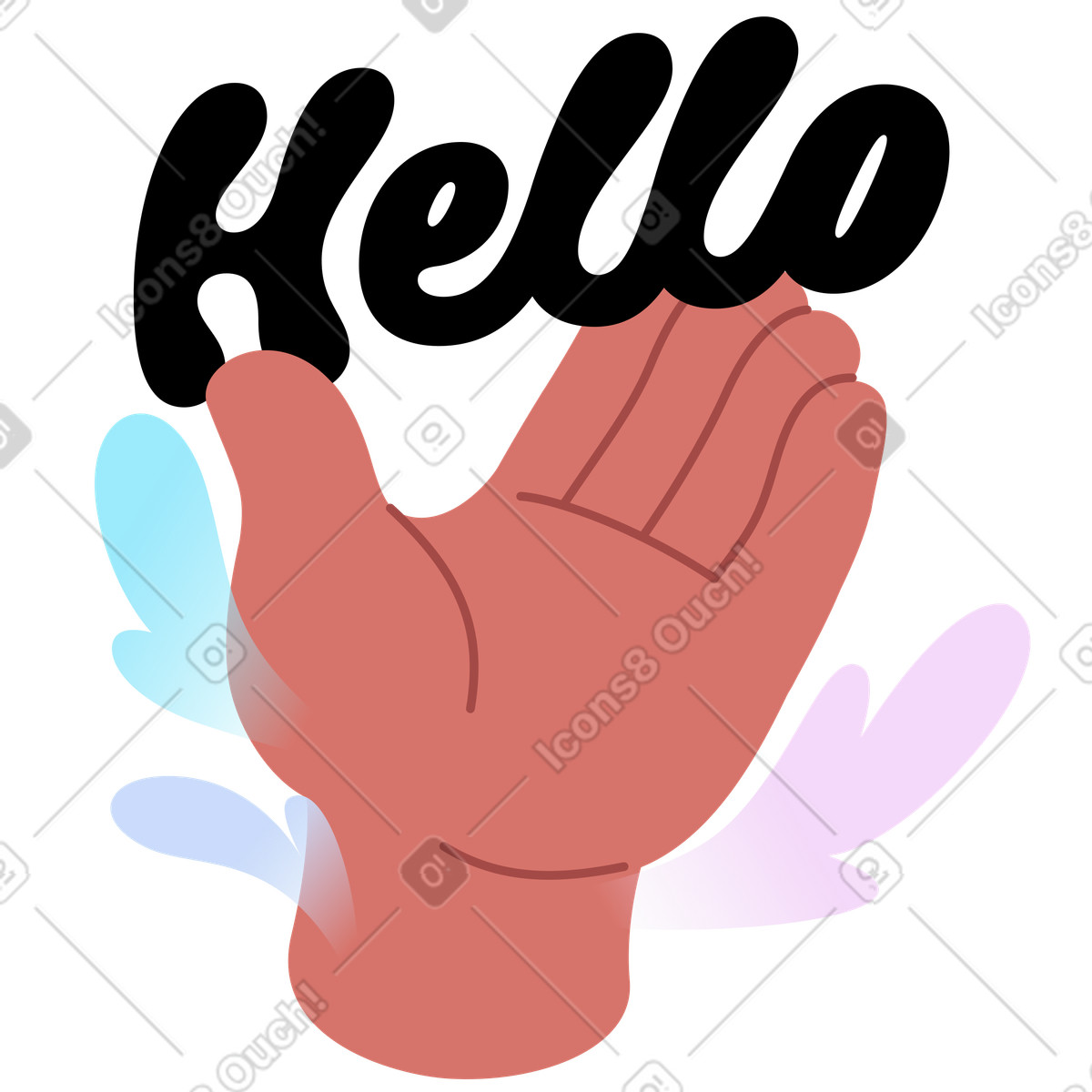 Airy 스타일의 Open hand with decorative shapes, Welcoming gesture or hello greeting 일러스트레이션 PNG, SVG 다운로드