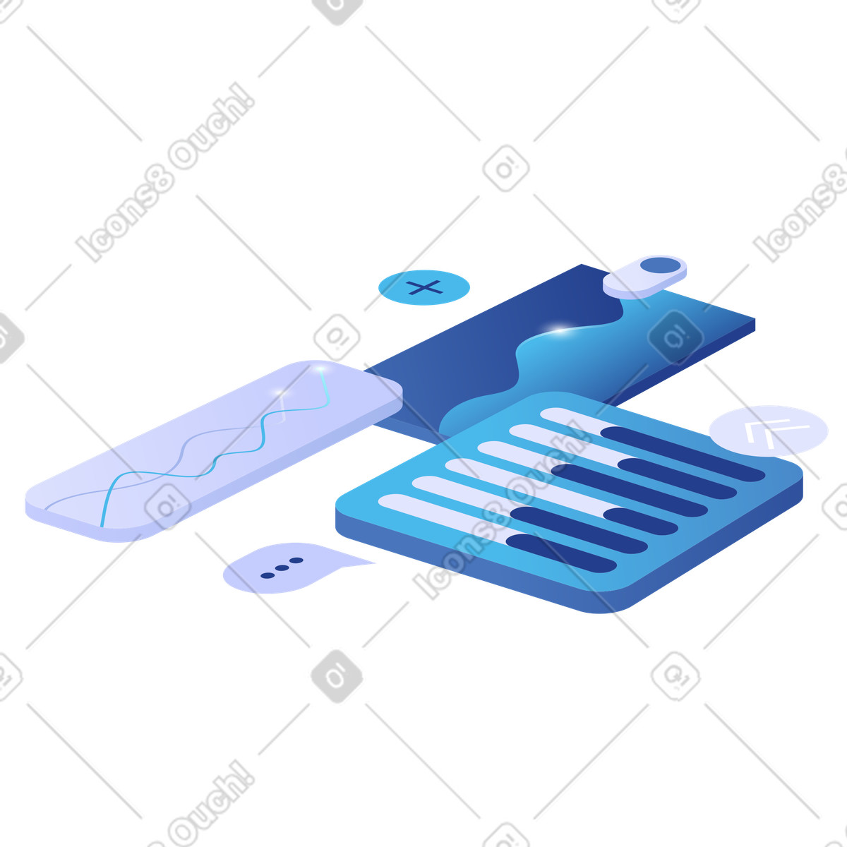 Data frames with flowing graphs, Business data analysis tools illustration in PNG, SVG