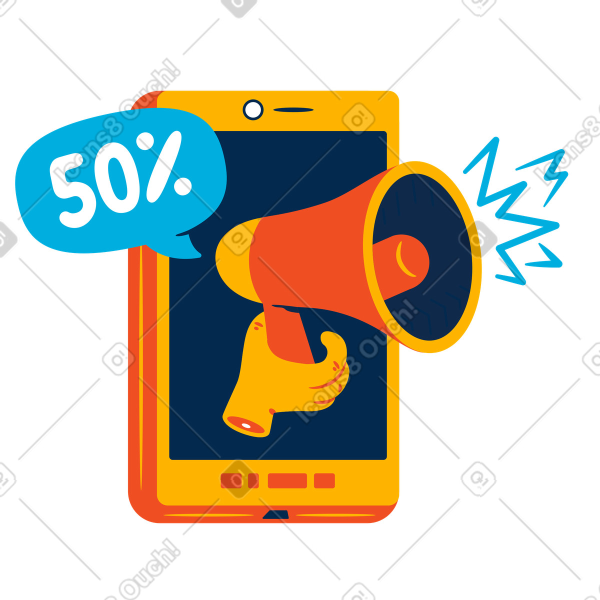 Flame 스타일의 Megaphone from the phone notifying about sale 일러스트레이션 PNG, SVG 다운로드